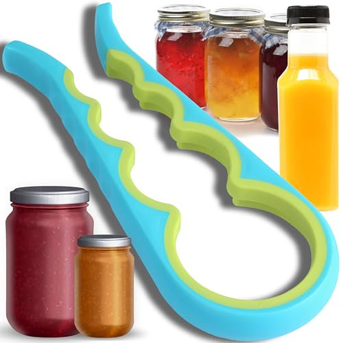 Retoo Apribottiglie apribottiglie per anziani, apriscatole per mani deboli, artrite, multi funzione, manico antiscivolo, aiuto per anziani in cucina, giallo-blu