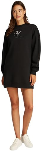Calvin Klein Damen Sweatshirt Kleid Embroidered Monologo Crew ohne Kapuze, Schwarz (Ck Black), M