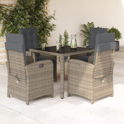 Keyroto Rattan trädgårdsmöbler set med 4 trädgårdsstolar hög rygg justerbar trädgård matsal grupp 4 personer sittgrupp utomhus polyrattan sittgrupp sittgrupp terrassmöbler ytter-grå-5 delar