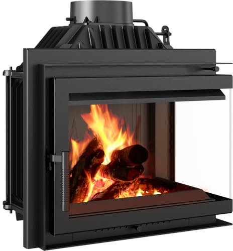 KRATKI Camino a legna in ghisa, stufa ad angolo, 8 kW, Ø 200 cm, porta a chiusura automatica, sistema in vetro pulito, vetro, ingresso aria