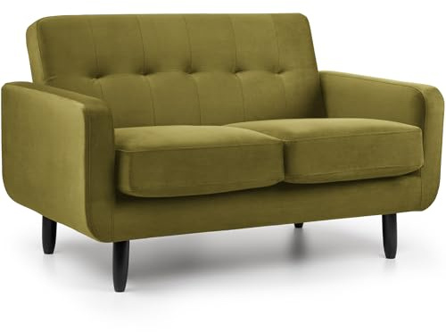 WeDoSofas Oslo 2 Seater Compact Padded Cushions Sofa in Olive Velvet Fabric | W130 x D80 x H80 cm, 2 Couch for Modern Living Rooms, Bedrooms & Flats, Comfortable Two Lounge Seating, Velvet Fabric