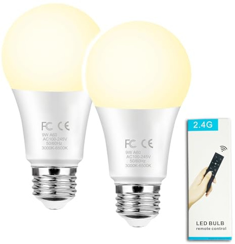 GRV 9W A60 Smart Glühbirne mit einer 2.4GHz Fernbedienung,Farbwechsel Led Glühbirne, dimmbare 2700K-6500K, 60W 65W Glühlampe äquivalent, 800LM,E27 Basis, Heimdekor,1 Fernbedienung und 2 Glühbirne