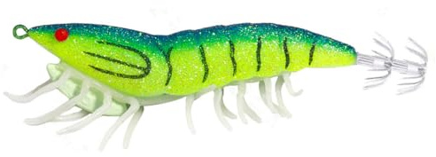 FOLANDO 12cm Fishing Lures Squid Octopus Shrimp Baits, Fishing Lure Glow Squid Jigs Luminous Squid Jig Shrimp Lure Artificial Shrimp Kit 23g 2#