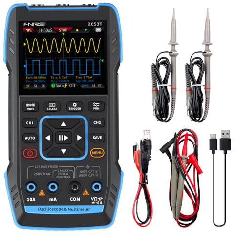 Osciloscopio,2C53T Osciloscopio Digital,3 en 1 Osciloscopio Digital Portátil Multímetro Osciloscopio Ancho De Banda De 2 Canales 50 MHz Frecuencia De Muestreo 19999 Recuentos