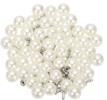 PATIKIL Perle da 8mm per Abbigliamento, 50 Set di Punte di Perle per Abiti Perle Finte Punte in Pelle Rivetti Pulsanti Tondi in Plastica ABS per la Realizzazione in Pelle Scarpe, Bianco