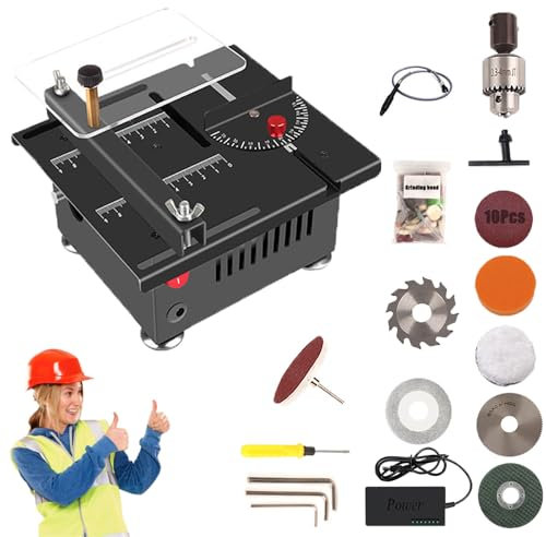 Mini sierra de mesa multifuncional Mini sierra circular de mesa para manualidades Sierra de mesa elevable ajustable con 7 velocidades Juego adicional de consumibles (D Set)