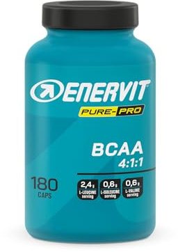 Enervit Pure-Pro BCAA 4:1:1, Compresse di Aminoacidi Ramificati in rapporto 4:1:1 per Supportare i tuoi Muscoli, Riduzione Affaticamento, 3,6g BCAA per Dose, con Vitamine B1 e B6, Vegan, 180 Compresse