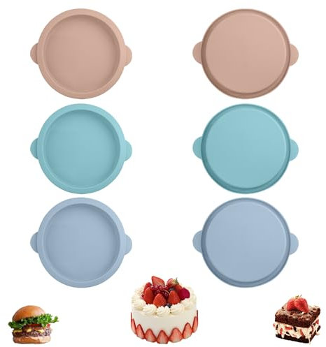 Hevysuo 6 Pièces Moule Oeuf Air Fryer,Moule à en Silicone 10cm Pour Oeufs de Petit-Déjeuner,Sandwichs,Cupcakes,Muffins,Rose/Gris/Bleu Moules à Cake Ronds