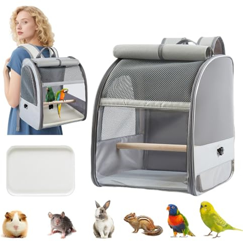 PETCUTE Gabbia da Viaggio per Uccelli con Supporto per Posatoio,Trasportatore Portatile per Pappagallo,Traspirante e Leggero,Trasportino da Viaggio per Piccoli Animali con Vassoio Aggiornato
