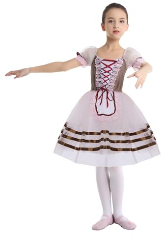 Alvivi Vestito da Balletto Ballerina Bambina tutù Patchwork in Velluto Body da Danza Classica Maniche a Sbuffo Abito da Ballo Latino Jazz Moderna Dancewear Rosa 13-14 Anni