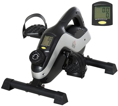 HOMCOM Mini vélo d'appartement, pedalier d'appartement compact 8 niveaux résistance magnétique vélo d'exercice silencieux et portable écran LCD exercice pour bras et jambes, personnes âgées, noir