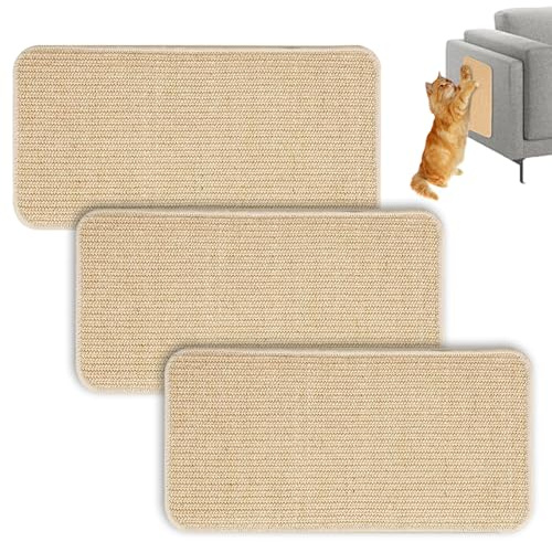 3 Piezas Rascador para Gatos Sofa,50x25cm,Antideslizante Alfombra rascador para Gatos,con Pegatinas mágicas,duraderas,adecuadas para alfombras,Muebles y Puertas a Prueba de arañazos (Marrón)
