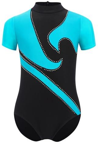 Jugaoge Gymnastics Leotard for Boys Short Sleeve One Piece Sport Jumpsuit Ballet Dance Practice Outfits Blue Green 12