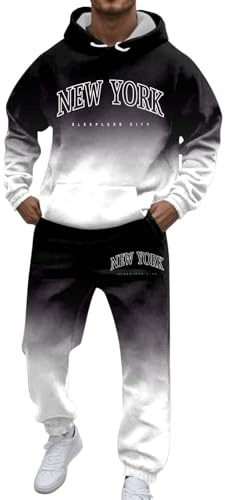 Generisch Tuta da jogging da uomo set NEW YORK Logo tinta unita Activewear Tuta con cappuccio e pantaloni da jogging a due pezzi a manica lunga Sportanzug Y2K Comodo set Comodo baggy Fitnessanzug
