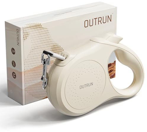 OUTRUN Retractable Dog Leash 16.5 FT Walking Leash up to 55 lb, Strong Nylon Tape No Tangle, Heavy Duty One-Handed Brake Lock Perfect for Small & Medium Sized Dogs and Pets