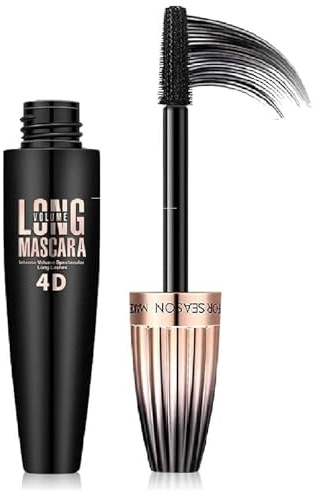 Mascara 4D Waterproof Noir – Fibre Soie Mascara, Volume et Effet Faux Cils, Allonge et Recourbe les Cils, Tenue Longue Durée,Imperméable, 10ml