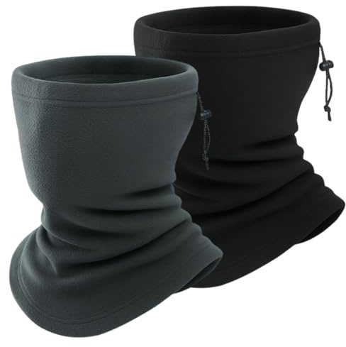 YOFDAL 2 Piezas de Cubrecuello con Cordón Ajustable,Braga Cuello Moto,Pasa Montañas,Protección contra el frío Elástico,Para Esquiar Correr y Montar en Bicicleta(Negro + Verde Militar)