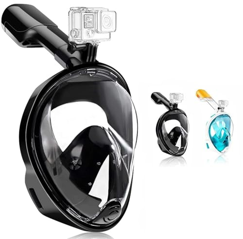 Snorkel Mask, Full Face 180°view Snorkeling Gear with Panoramic Design-Compatible Sports Camera, Diving Mask with Anti-fog and Anti-leak Technology for Adults and Kids (Black, L/XL)