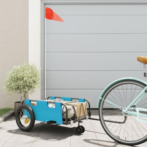 Ziaphsol cykelsläp, blå av Oxfordtyg och pulverlackerat järn, hjulsläpvagn med koppling och dragstång, lastvagn för bagage, shopping, camping och säker transport till
