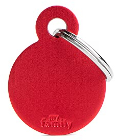 MyFamily Placa de Identificación Personalizado para Perro Made in Italy, Círculo pequeño, Placa de identificación de Perro Grabada Gratis, Metal esmaltado a Mano, Colección Basic, 21x28 mm Color Rojo