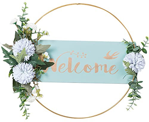 Spldsun Ghirlanda di fiori artificiali, ghirlanda in metallo, Corona di Benvenuto Pianta Artificiale, Adatto per Pasqua, decorazione di porte, soggiorno, decorazione di matrimoni (25 cm)