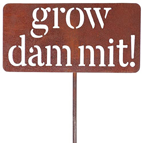 Island Genius Grow Dammit Funny Garden Sign, Unique Outside Gardening Decor Outdoor, Flower Vegetable Garden Accessories, Fun Gardening Gifts for Women Men Mom Gardener Who Love Plants, Alloy Steel