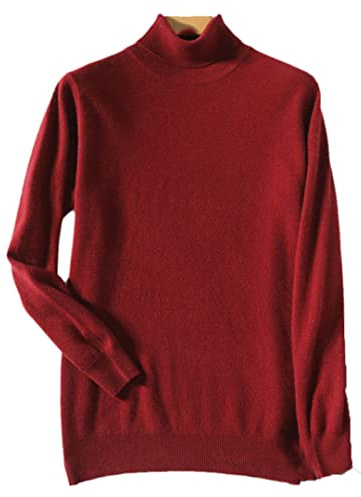 Hamthuit Herr kashmir polokrage herr tröja höst vinter varm jersey stickad tröja hög krage pullover, mörkröd, XL