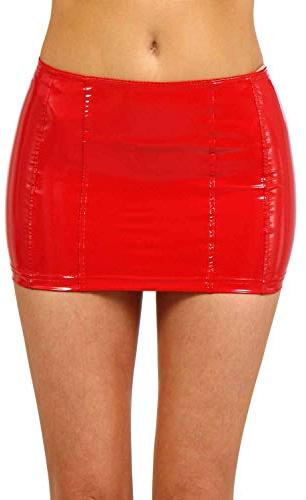 Miss Noir Minifalda Sexy para Mujer (S-3XL) Aspecto Mojado Vinilo Aspecto Cuero Falda Corta con Cremallera Wetlook Faldas Clubwear