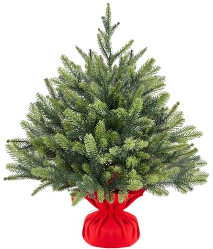 Yaheetech Mini Albero di Natale Artificiale Piccolo da Tavolo con Base Portatile in Miniatura Realistico Ornamenti per Casa Ufficio Interno (Verde, 61 cm)