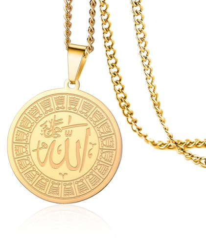 VASSAGO Islamiska muslimska smycken Allah halsband för män kvinnor rund form religiöst hänge halsband Ayatul kursi muslimskt halsband islam arabiska smycken gåva, Rostfritt stål