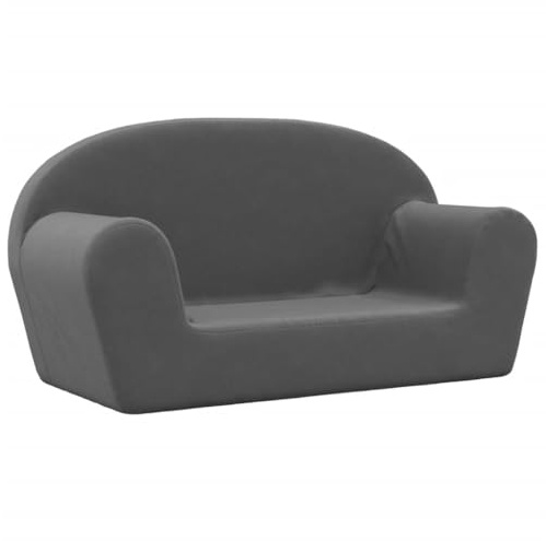 vidaXL Sofá para Niños de 2 Plazas, Sillón con Reposabrazos, Mini Sofá Infantil, Sofá para Dormitorio Sala de Juegos, Felpa Suave Gris Antracita