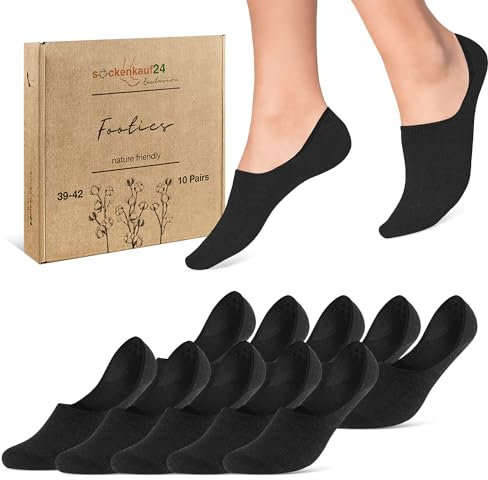 sockenkauf24 10 Paar Füßlinge Damen Herren Unsichtbare Sneaker Socken Atmungsaktiv Baumwolle 70103T (Schwarz 39-42)