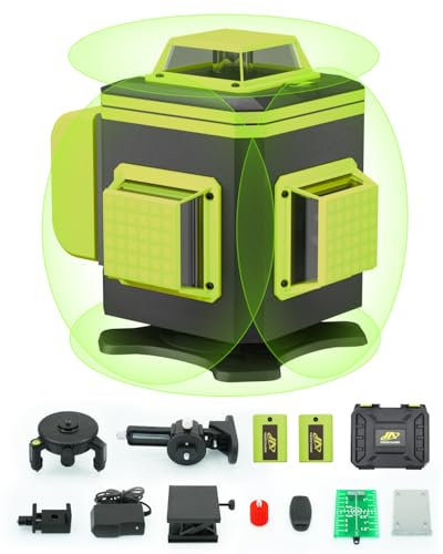 Marscharm Cross Line Laser, niveau à bulle laser vert auto-nivelant 4x360 degrés avec affichage numérique, laser rotatif avec batterie au lithium 2 * 2400mAh, laser de construction laser linéaire