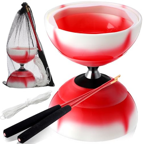 Simgoing Chinese Yoyo Diabolo Set Includes Colorful Toy Diabolo Professional Yoyo with 2 Pieces Sticks, 1 Piece String, 1 Net Bag for Fun(Red)