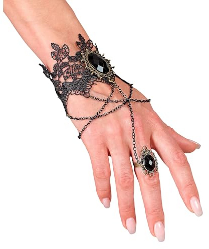 W WIDMANN MILANO festmode – spetsarmband med ring och ädelsten gotisk halloween kostym tillbehör, standard size, Polyester polypropylen