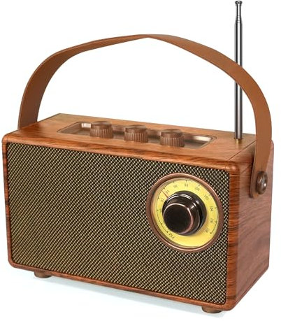 COLSUR Klassischem Retro Bluetooth Lautsprecher,Outdoor Holz Tragbarer Lautsprecher mit Nostalgie Vintage FM Radio,Wiederaufladbarer Kabelloser Lautsprecher mit Küchenradio,beigefügt TF-Karte/AUX/USB