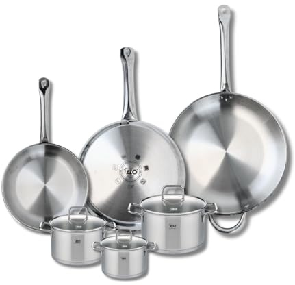 ELO 9512350 Batterie de cuisine 6 pièces, Ensemble de 3 Poêles de cuisson 24, 28 et 32 cm et 3 faitouts 12, 14 et 16 cm Elo Profi Citrin, inox, induction, Gris