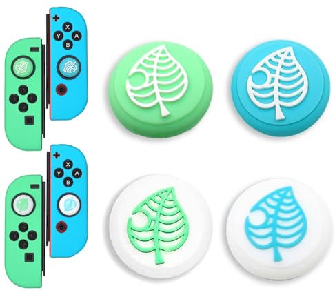 PHIOMUUE 4PCS Thumb Grip Caps, Cute Leaf-Pattern Silicone Joystick Grip Caps,Soft Thumb Grips Compatible for Switch/OLED/Lite,Joystick Grips & Switch Grip Accessories(Blue&Green)