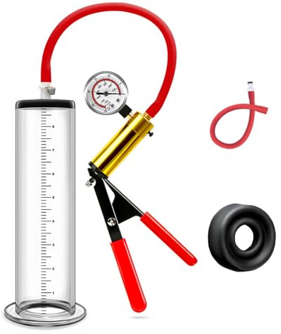 Bombas de vacio para el pene con mango y manometro bomba de pene juguetes sexuales para hombres, bomba de alargamiento del pene extensor masturbarse para el hombre polla estiramiento (Red,76mm)