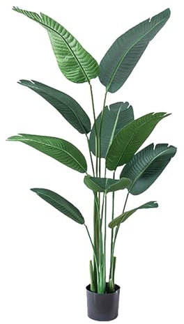 Konstgjorda bananträd, dekorativ bananträd med stora löv och blomkruka, falsk krukväxt med realistisk stam och grenar, för kontor trädgårdsterrass (180 cm/5,9 ft)