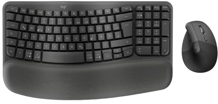 Logitech Wave Keys & Lift Vertical Mouse - Combinazione ergonomica di tastiera e mouse wireless - con poggiapolsi imbottito, Easy-Switch, Bluetooth, per più sistemi operativi, Windows/Mac