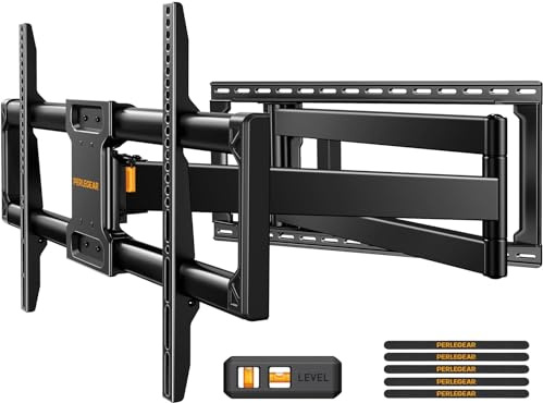 Perlegear Support Mural TV 42 à 97 Pouces à 68 kg Bras Long et Mouvement Complet, Extension 1018 mm Support TV Angle Pré-assemblé avec Pivotement Complet Inclinaison, VESA Max 800 x 400 mm