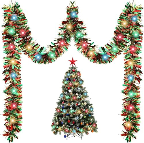 Julgirlang med belysning, 5 m, girlang, julbelysning, julgran, glitter, girlang med LED-ljusslinga, julgirlang med lampor för inomhus- och utomhusbruk