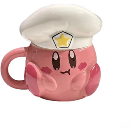 Bibykivn Tazza in Ceramica Creativa Regali per Bambini e Coppie Ceramica Affascinante Design Dei Personaggi Dei Cartoni Animati 500 Millilitri Tazza Da Caffè Tè Cappuccino Latte (Kirby)