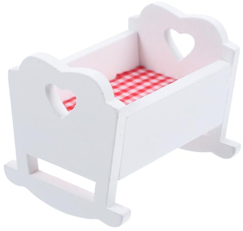 VICASKY Mini Berceau en Bois Blanc pour Maison de Poupée Lit Miniature Décoratif Compact Meubles Miniatures pour Poupées Bricolages pour Lit de Bébé pour Maison Accessoire Ludique