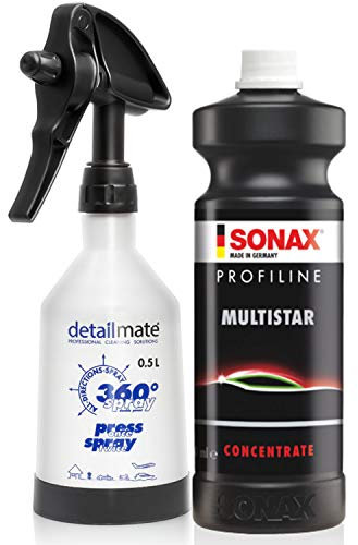 Detailmate Universalreiniger Basic 1 Set: SONAX ProfiLine MultiStar 1L + detailmate made by Kwazar Mercury Super PRO+ 0,5L Sprühflasche