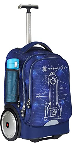 UNIKER Rolling Laptop Bag for 14 Inch Laptop,Cabin Bag with Large Wheels,Laptop Roller Case,Roller Bookbag,Wheeled School Bag,19 Inch Computer Backpack with Big Wheels Blue Rocket Pattern