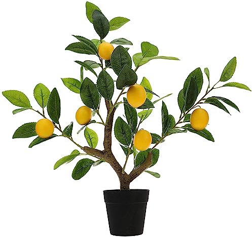 Gresorth 51cm Künstliche Gelb Zitrone Bäume Gefälschte Household Grün Pflanzen Früchte Dekoration mit Kunststoff Eingetopft Realistisch Blätter für Wohnaccessoires Tabelle Büro Garten Innenbereich