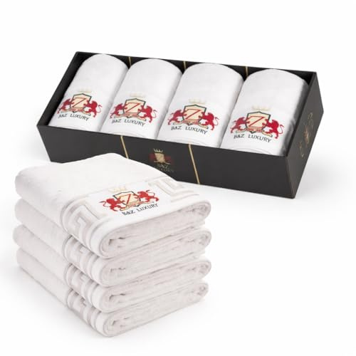 BZ Luxury Set 4 Asciugamani Bagno Bianco 50x100 cm 500 gr/m² Bamboo Cotone – Spugna Asciugamani Viso Mani Super Assorbenti Alta Grammatura – Ospiti Hotel Spa Palestra OEKO-TEX