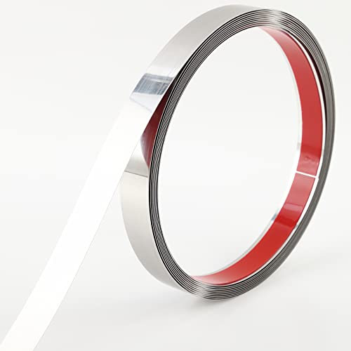 Garniture murale et moulure de cheminée | Finition miroir métallisée en acier inoxydable argenté, design Peel and Stick, 5 m x 1 cm.